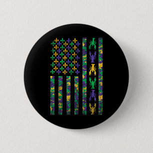 American Flag Mardi Gras Shirts Men Women Crawfish Button