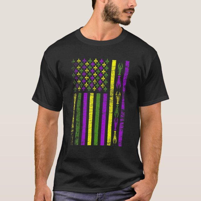 American Flag Mardi Gras T Shirt Mardi Gras Crawfi (Front)