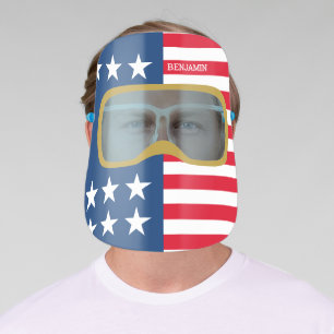 American Flag Mask with Stars Stripes Name