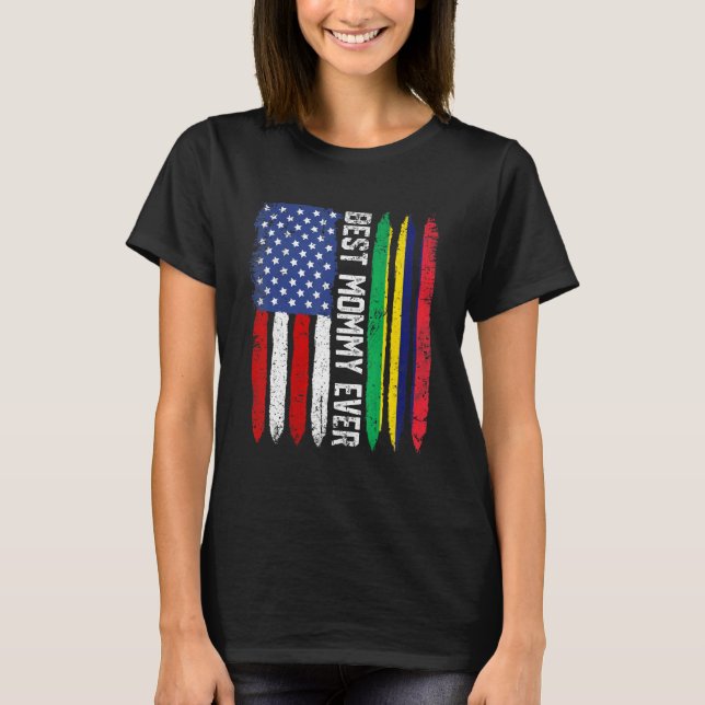 American Flag & Mauritius Flag Best Mommy Ever Fam T-Shirt (Front)