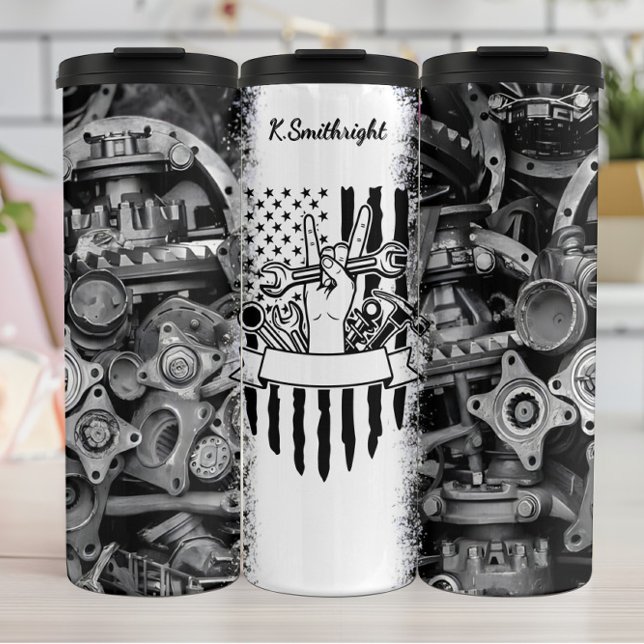 American Flag Mechanic Peace Sign Thermal Tumbler (Creator Uploaded)