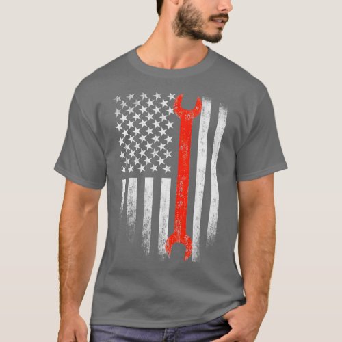 American Flag Mechanic Wrench Patriotic Car  T_Shirt