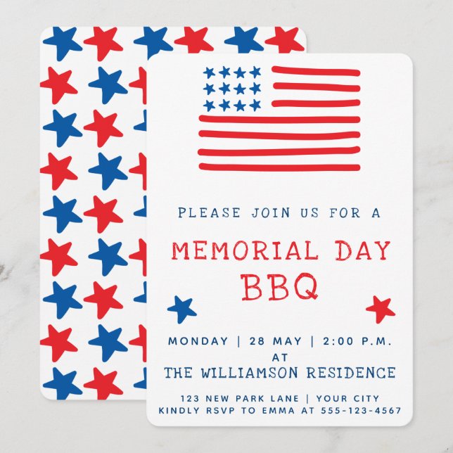 American Flag | Memorial Day BBQ Invitation (Front/Back)