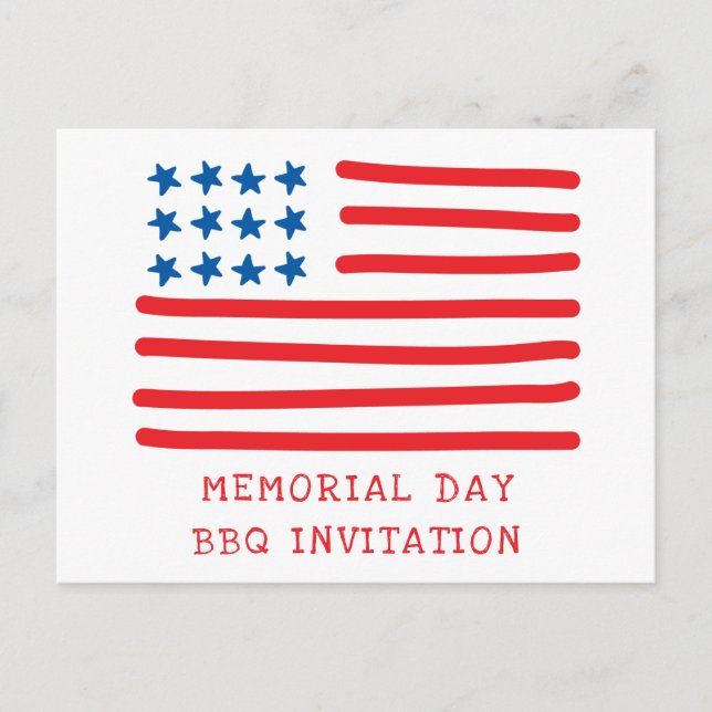 American Flag - Memorial Day BBQ Invitation Postcard (Front)