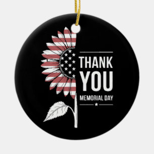 American Flag Memorial Day Sunflower USA Ceramic Ornament
