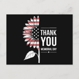 American Flag Memorial Day Sunflower USA Postcard