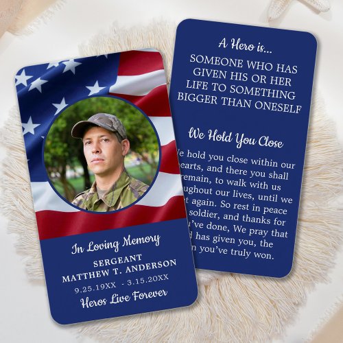 American Flag Memorial Fallen Soldier Prayer Card