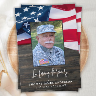 American Flag Memorial Military Photo Funeral Thank You Card