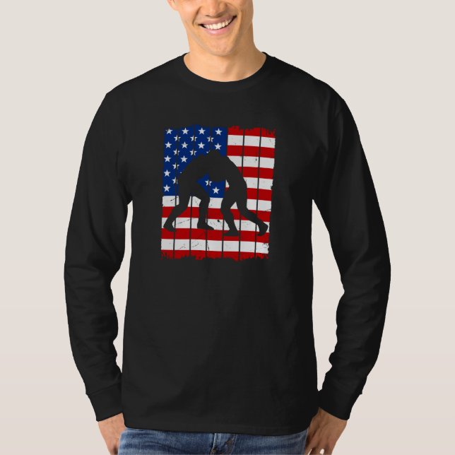 American Flag Men Wrestling T-Shirt (Front)
