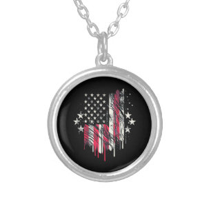 American Flag Mens USA Toddler American Flag 4th o Silver Plated Necklace