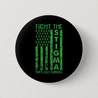 American Flag Mental Health Awareness Green Ribbon Button
