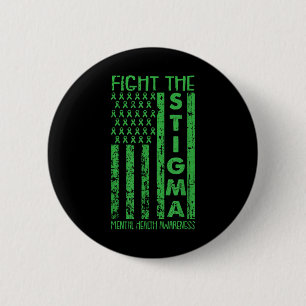 American Flag Mental Health Awareness Green Ribbon Button