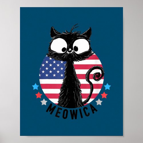 American Flag MEOWICA Cat 4th of July Cat  Poster