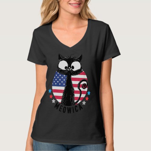 American Flag Meowica Cat 4th Of July Cat T_Shirt