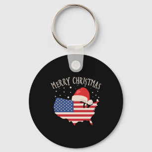American flag Merry Christmas design Keychain