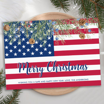 American Flag Merry Christmas Military Patriotic Holiday Card by BlackDogArtJudy at Zazzle