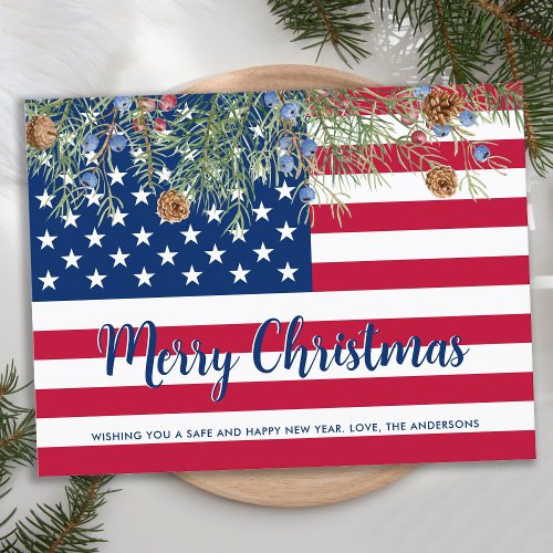 American Flag Merry Christmas Military Patriotic Holiday Postcard