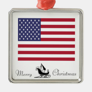 American Flag Merry Christmas Ornament