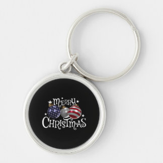American Flag Merry Christmas Tree Baubles US Patr Keychain