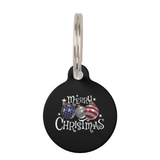American Flag Merry Christmas Tree Baubles US Patr Pet ID Tag