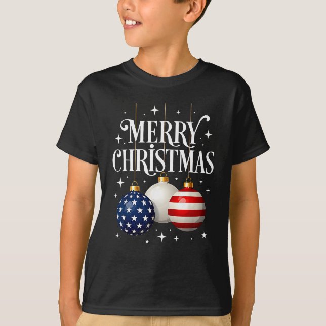 American Flag Merry Christmas Tree Baubles Us Patr T-Shirt (Front)