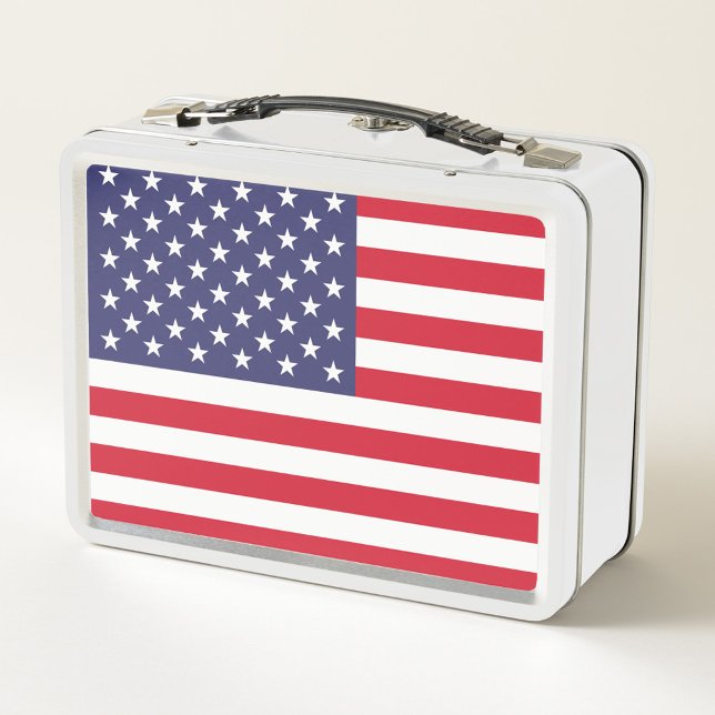 American Flag Metal Lunch Box (A vintage lunchbox featuring the America flag design.)