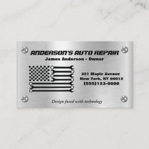 American Flag Metal Mechanic Repair Business Card