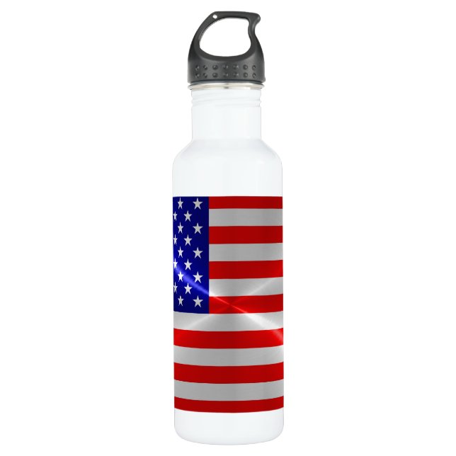 American Flag Metallic Metal Water Bottle (Front)