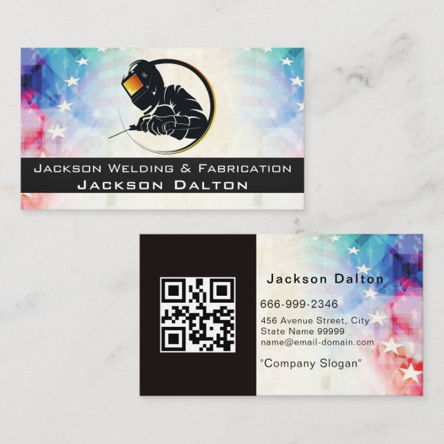  American Flag Metallic Welding Fabricator QR Code Business Card (Front/Back)