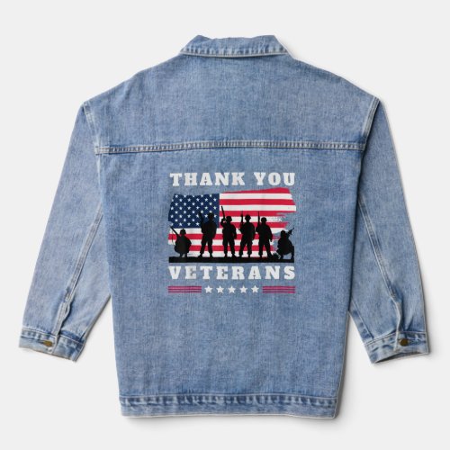 American Flag Military Army Thank you Veterans  Denim Jacket