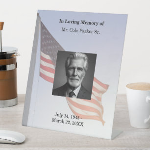 American Flag Military Elegant Funeral Memorial Pedestal Sign