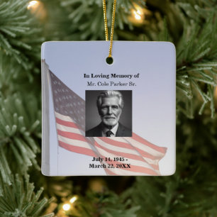 American Flag Military  Funeral Memorial  Ceramic Ornament