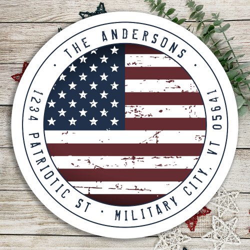American Flag Military Patriotic Return Address  Classic Round Sticker