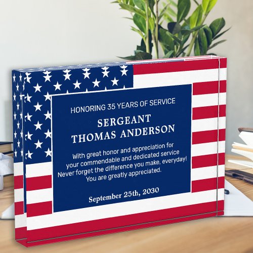 American Flag Military Patriotic Service Acrylic Award