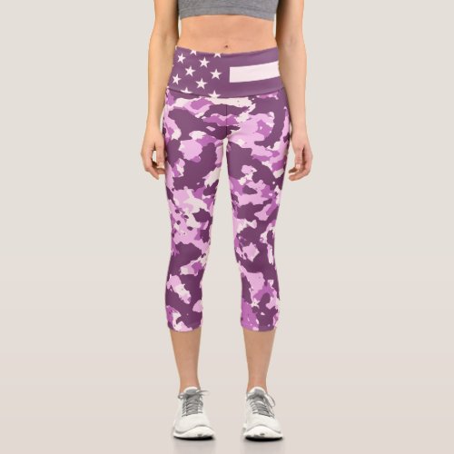 American Flag Military Pink Camo Capri Leggings