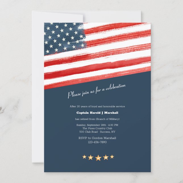 American Flag Military Retirement Party Invitation (Front)