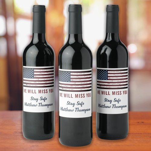 American Flag Military Soldier Going Away Party Wine Label