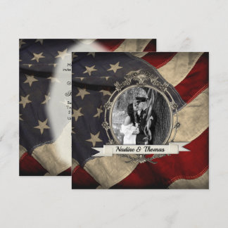 American Flag Military Wedding w Photograph Invitation