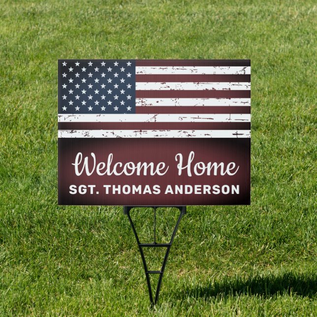 American Flag Military Welcome Home Yard Sign (Insitu)