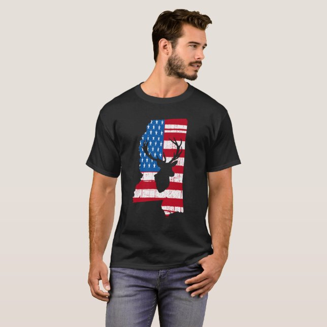 American Flag Mississippi Deer Hunting T-Shirt (Front Full)