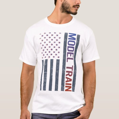 American Flag Model Train Trains Railroad Railway T_Shirt