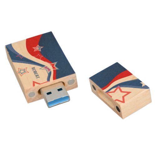 American flag modern design wood flash drive