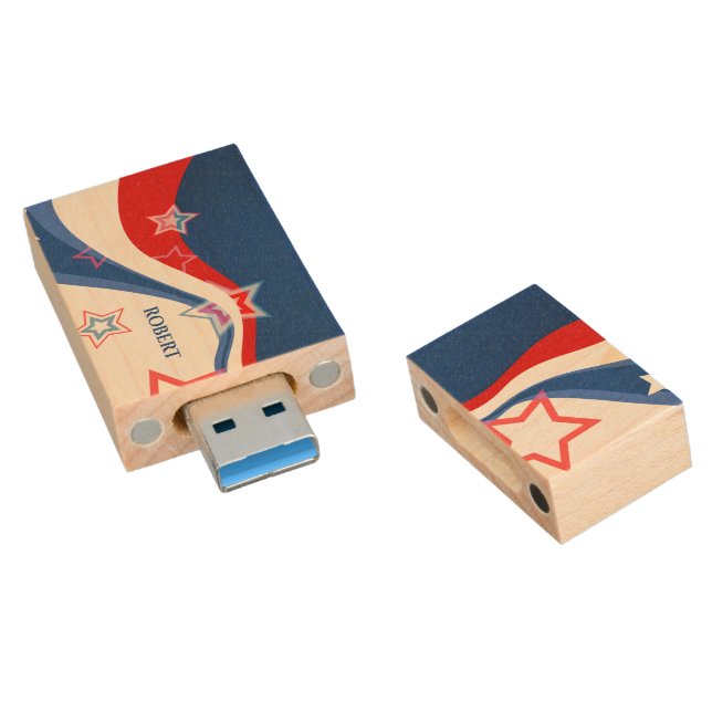 American flag modern design wood flash drive (Angled)