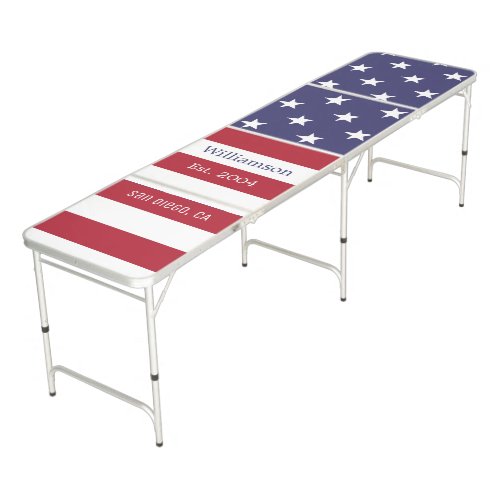 American Flag Modern Patriotic Family Name Pattern Beer Pong Table