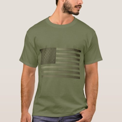 American Flag Monochromatic Olive Drab T_Shirt