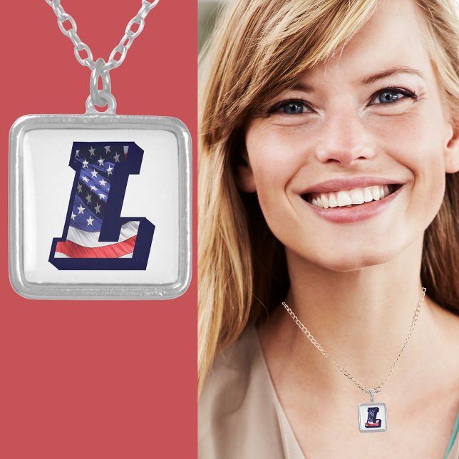 American Flag Monogram Letter L Silver Plated Necklace (American Flag Monogram Letter L Silver Plated Necklace)