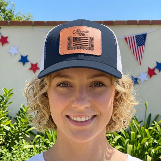 American Flag Motif Pattern | Firework Vintage Art Leather Patch Hat