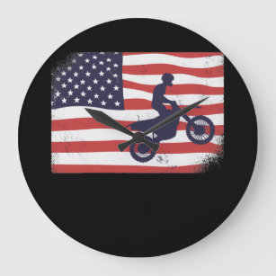 American flag Motocross Large Clock