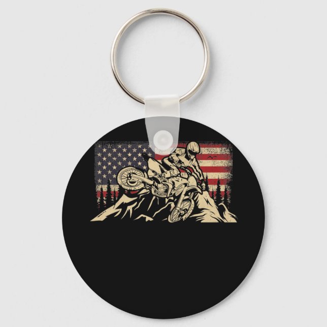 American Flag Motocross Motocross Dirt Bike Keychain (Front)