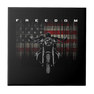 American Flag Motorcycle Freedom Ceramic Tile